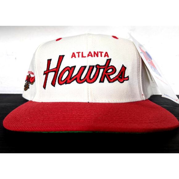 NEW Atlanta Hawks 90s SCRIPT Sports Specialties snapback hat red NBA vtg NWT